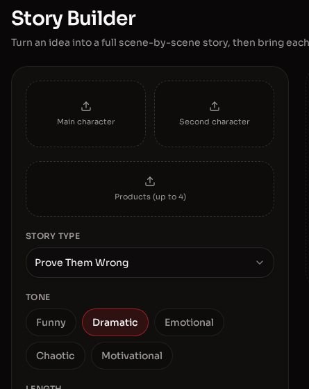 NateAI Story Builder screen
